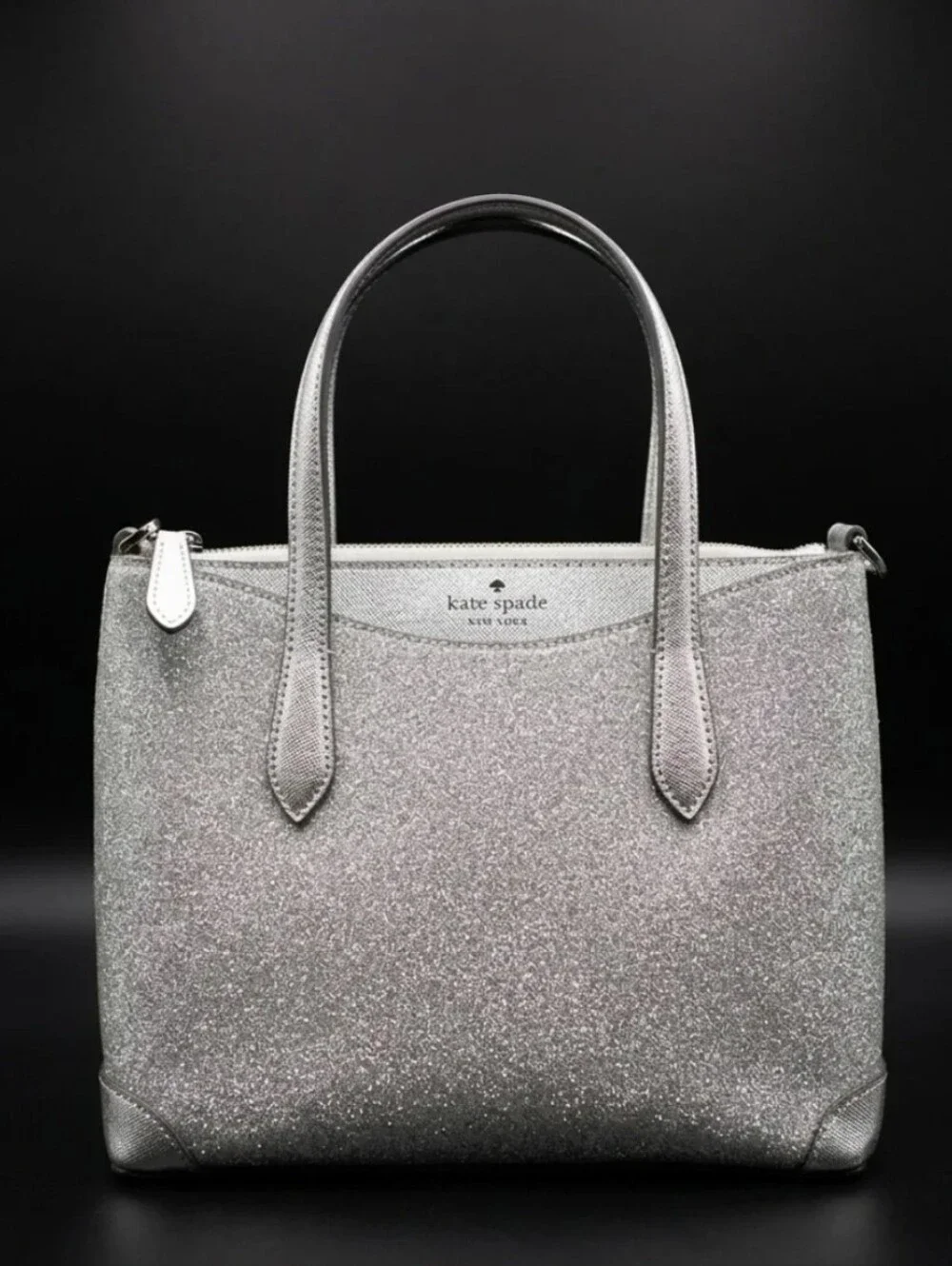 Kate Spade Glimmer Luna Light Silver Glitter Satchel Handbag Purse